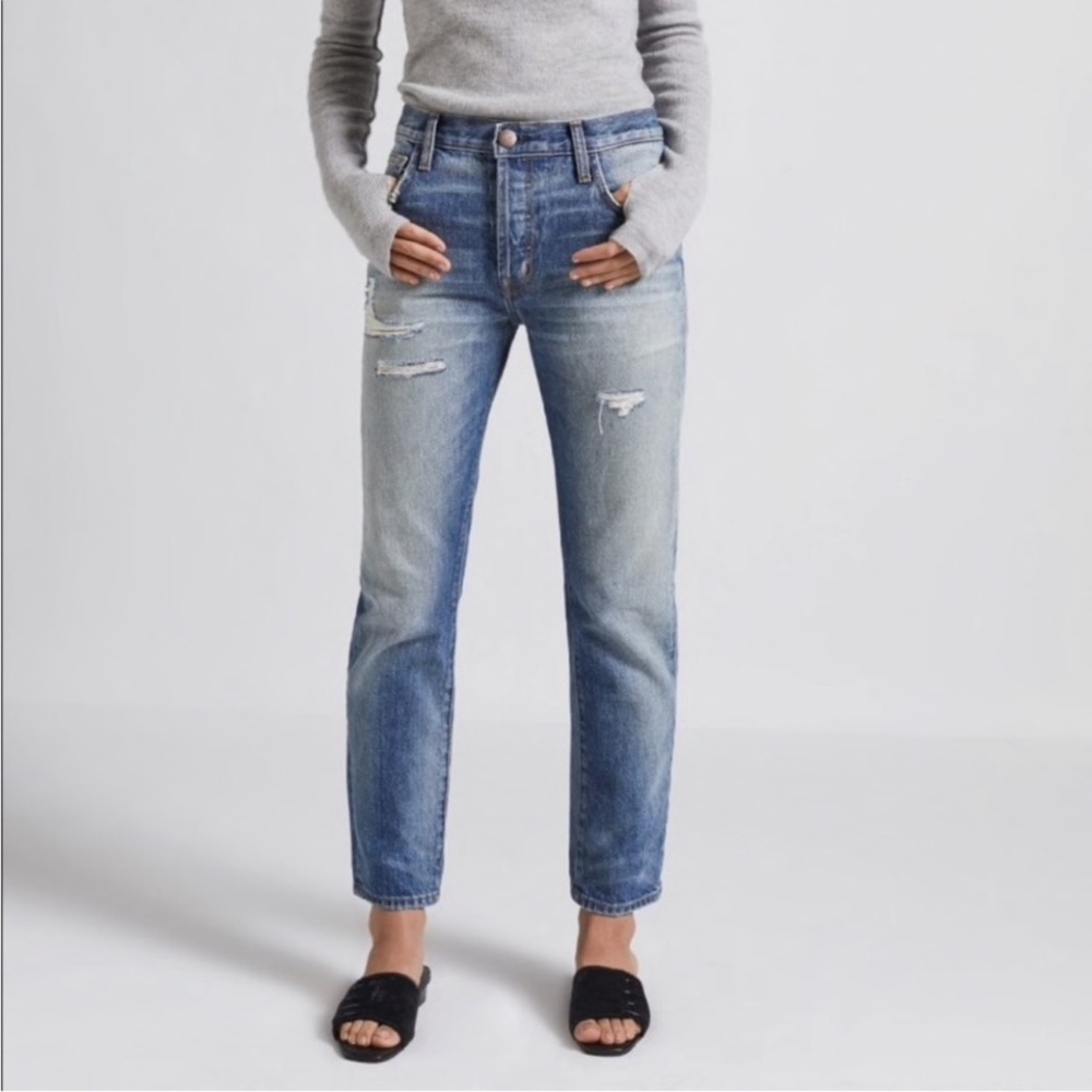 NWT Current/Elliot The Slouch Skinny In Zephyr Destroy‎ Blue Size 27 Designer
